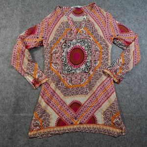 Athleta Swim Coverup Womens Small Silk Blend Long Sleeve Tunic Paisley Boho Pink